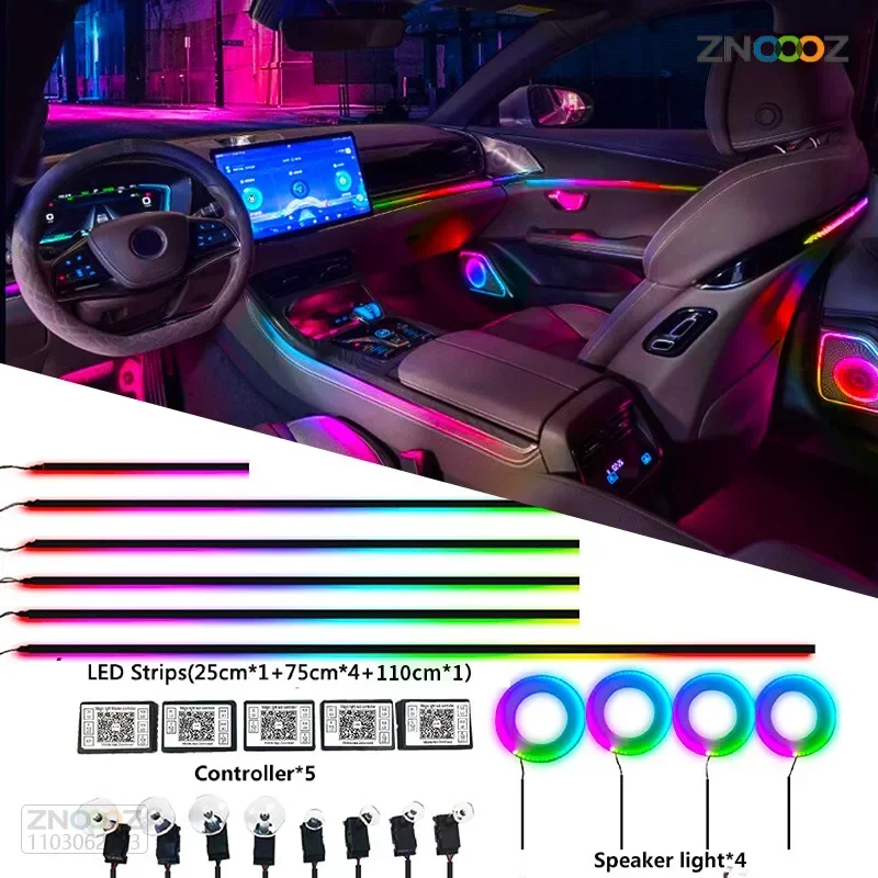 Led Ambient Interior Car Lights App Control - 18 em 1 neon interior do