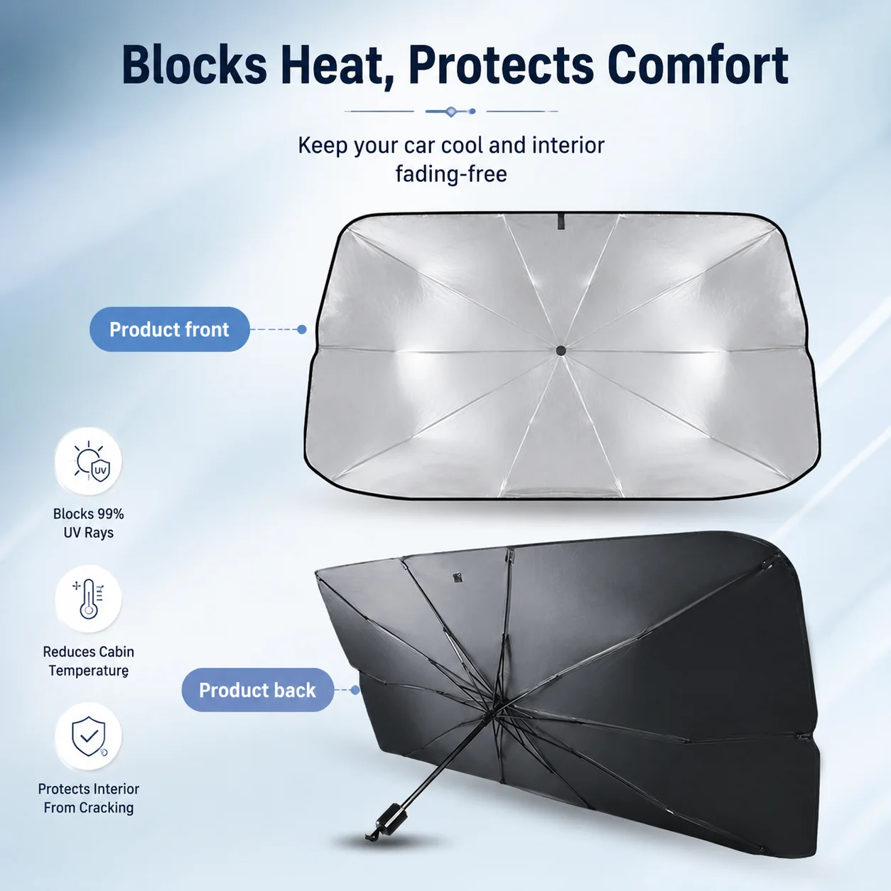 Car Sunshade Windshield Umbrella Foldable - 1 unidade de guarda-sol dobrável para