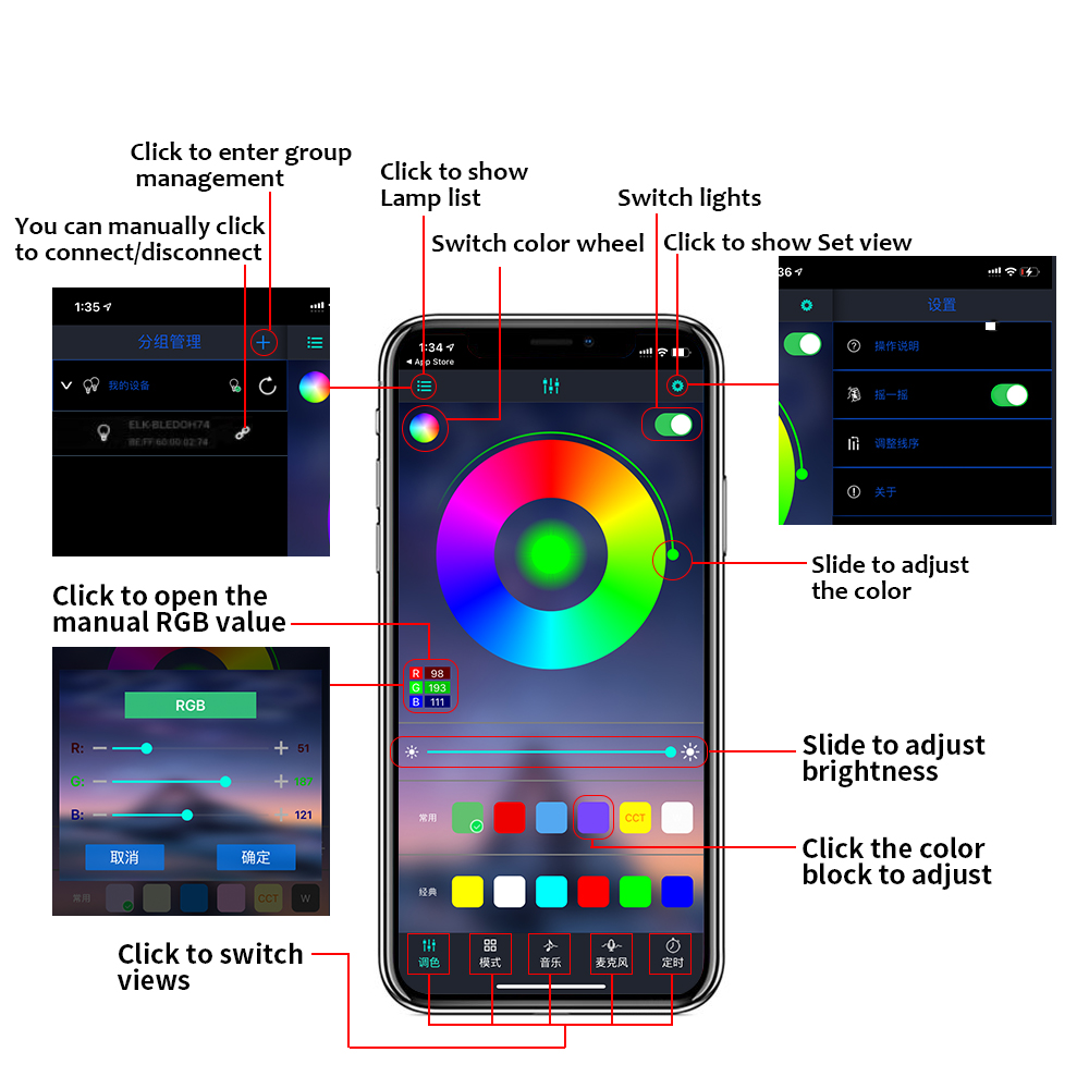 Luz ambiente interior do carro - Led Ambient Interior Car Lights App Control avaliação e preço