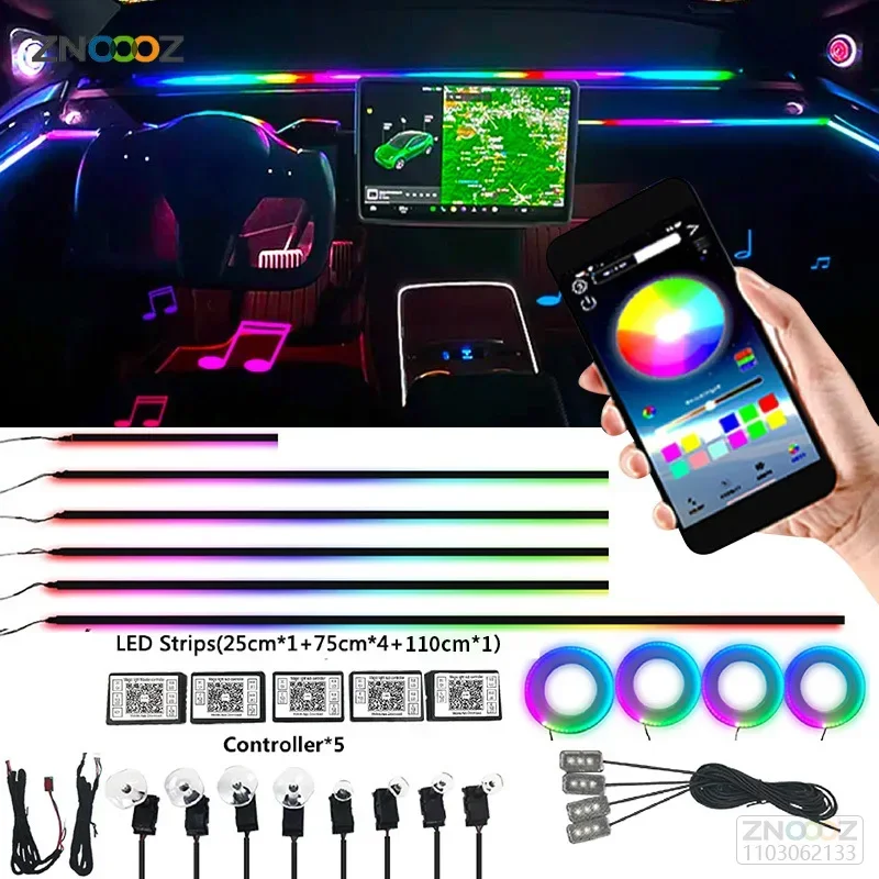 18 em 1 neon interior do carro - Led Ambient Interior Car Lights App Control avaliação e preço